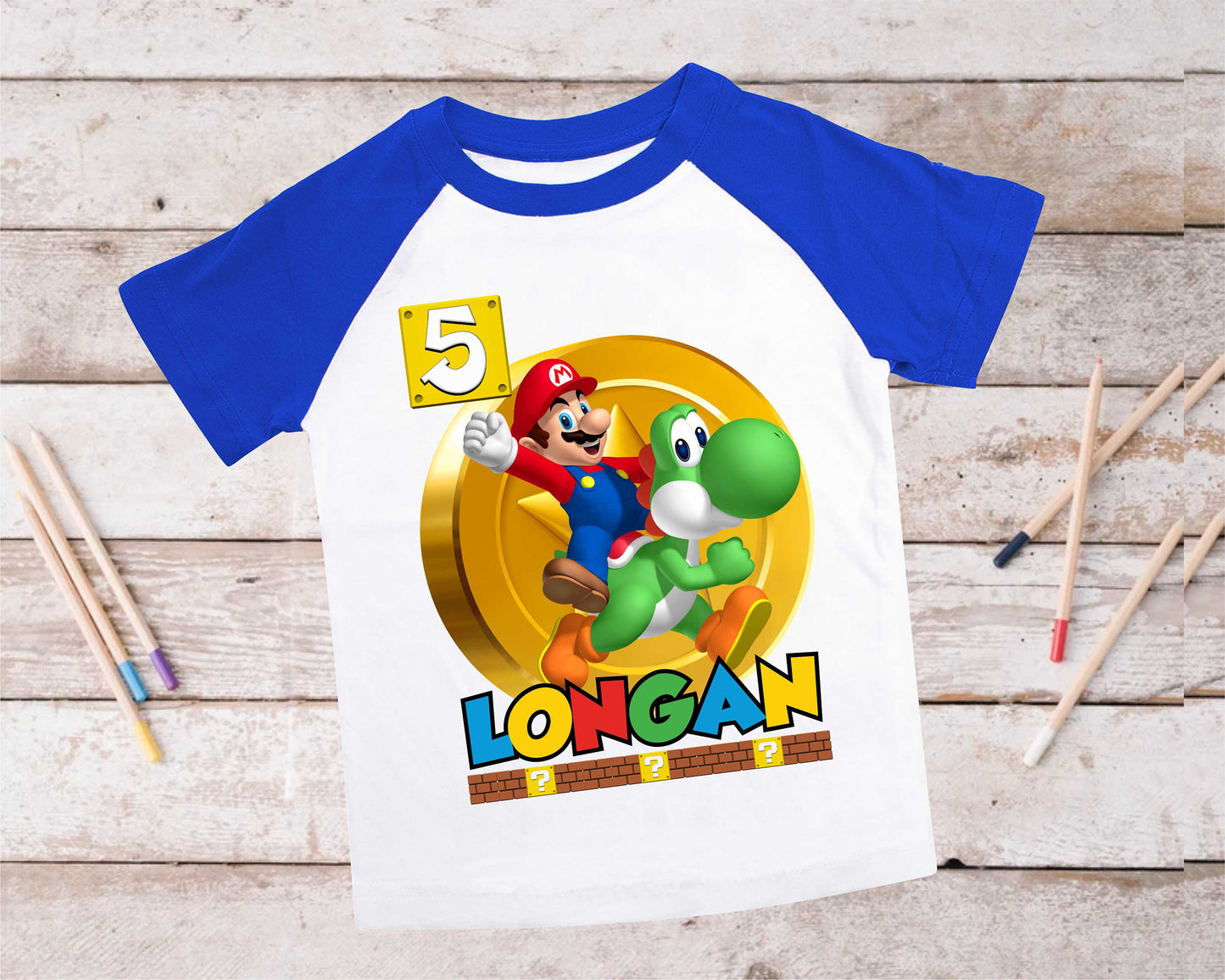 Mario Birthday Custom T Shirt, Personalized Family shirt, All colors, All Sizes, Short, 3/4 & Long Raglan Sleeves