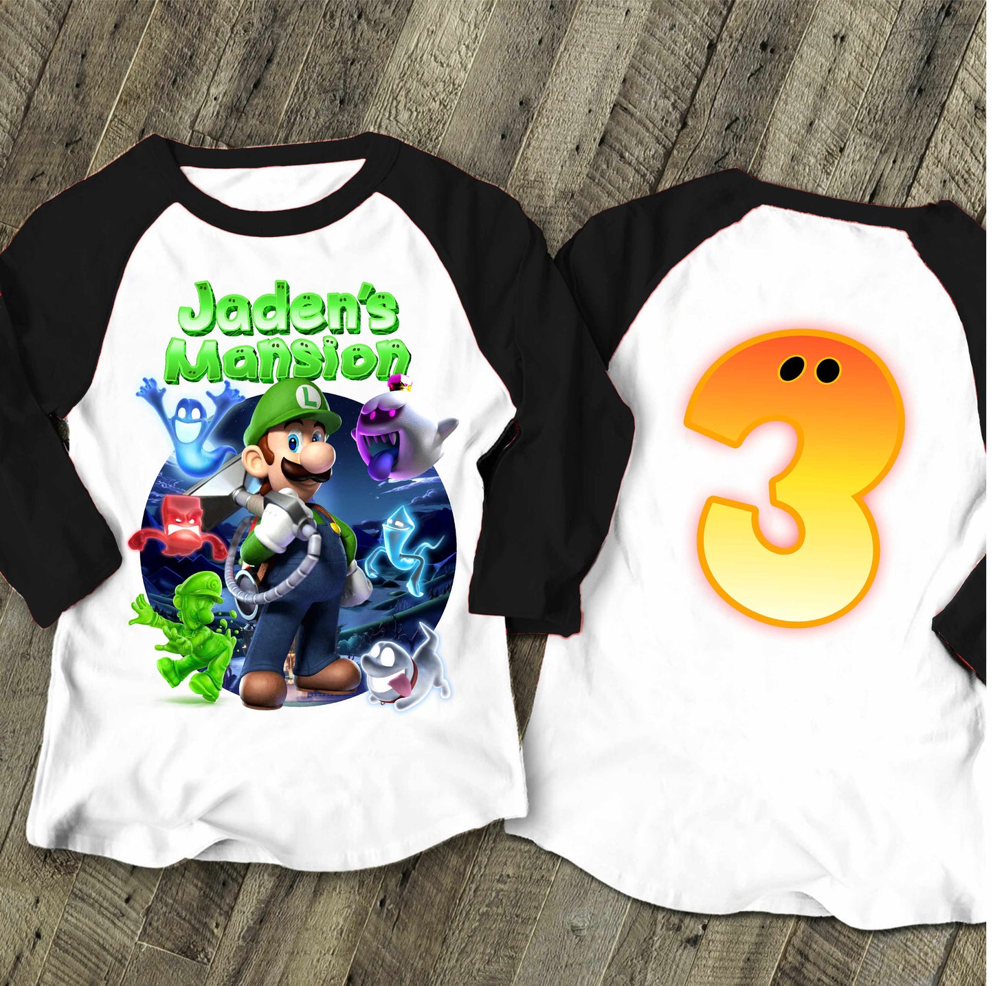 Mario Birthday Custom T Shirt, Personalized Family shirt, All colors, All Sizes, Short, 3/4 & Long Raglan Sleeves