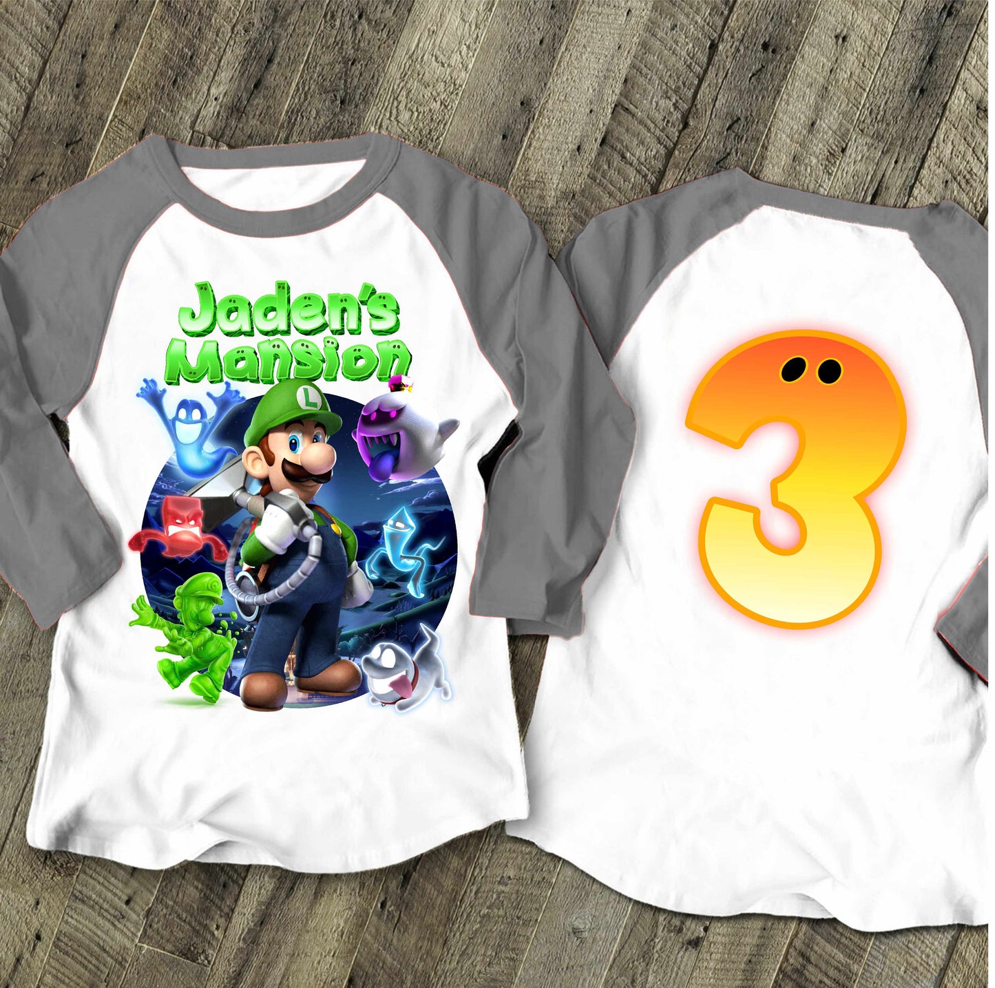 Mario Birthday Custom T Shirt, Personalized Family shirt, All colors, All Sizes, Short, 3/4 & Long Raglan Sleeves