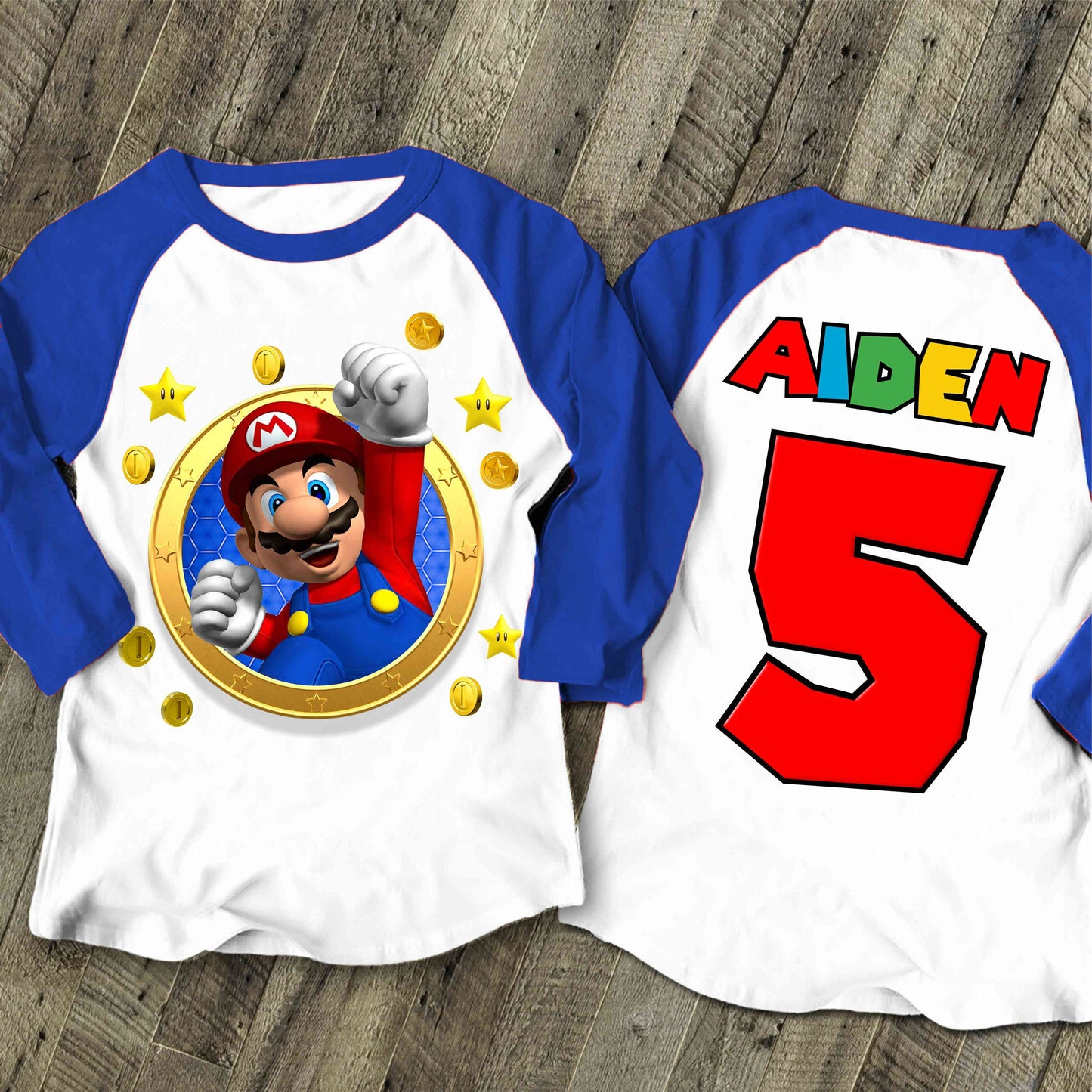 Mario Birthday Custom T Shirt, Personalized Family shirt, All colors, All Sizes, Short, 3/4 & Long Raglan Sleeves