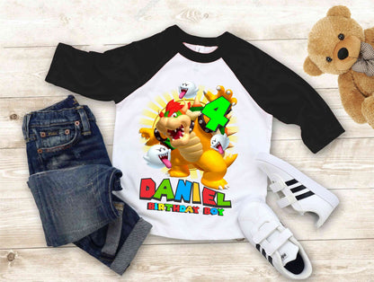Mario Birthday Custom T Shirt, Personalized Family shirt, All colors, All Sizes, Short, 3/4 & Long Raglan Sleeves