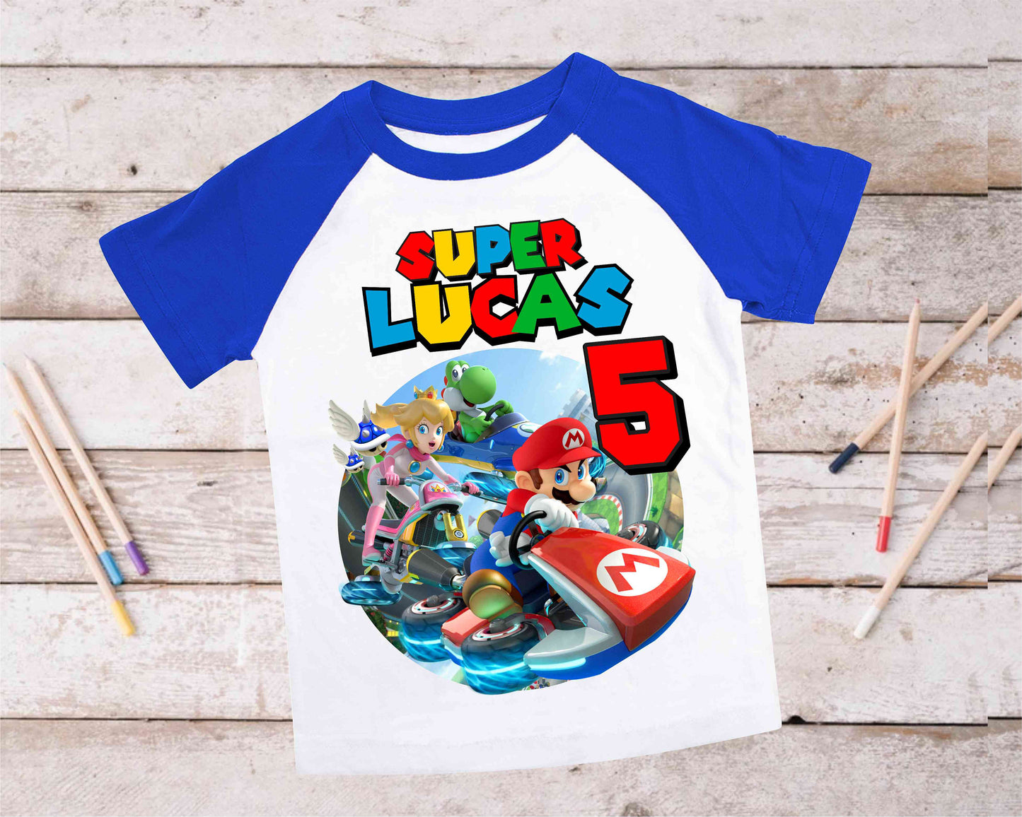 Mario Birthday Custom T Shirt, Personalized Family shirt, All colors, All Sizes, Short, 3/4 & Long Raglan Sleeves