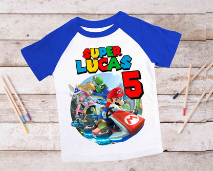 Mario Birthday Custom T Shirt, Personalized Family shirt, All colors, All Sizes, Short, 3/4 & Long Raglan Sleeves