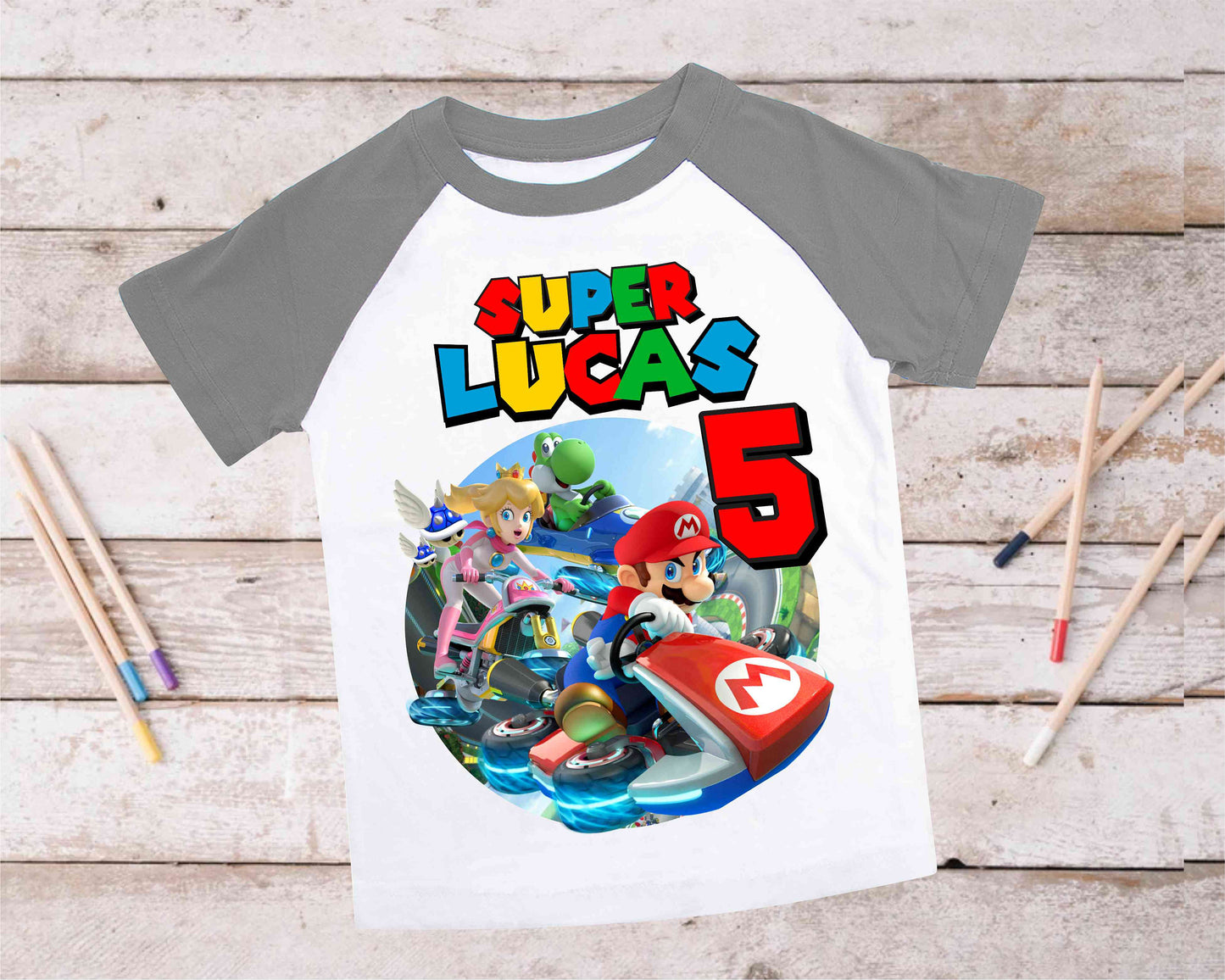 Mario Birthday Custom T Shirt, Personalized Family shirt, All colors, All Sizes, Short, 3/4 & Long Raglan Sleeves