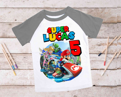 Mario Birthday Custom T Shirt, Personalized Family shirt, All colors, All Sizes, Short, 3/4 & Long Raglan Sleeves