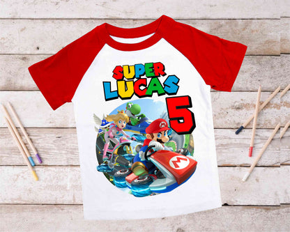 Mario Birthday Custom T Shirt, Personalized Family shirt, All colors, All Sizes, Short, 3/4 & Long Raglan Sleeves