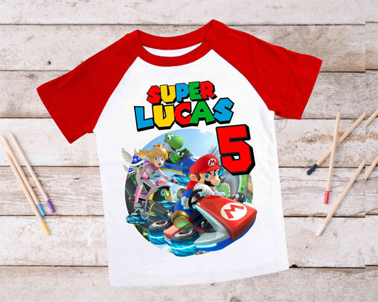 Mario Birthday Custom T Shirt, Personalized Family shirt, All colors, All Sizes, Short, 3/4 & Long Raglan Sleeves