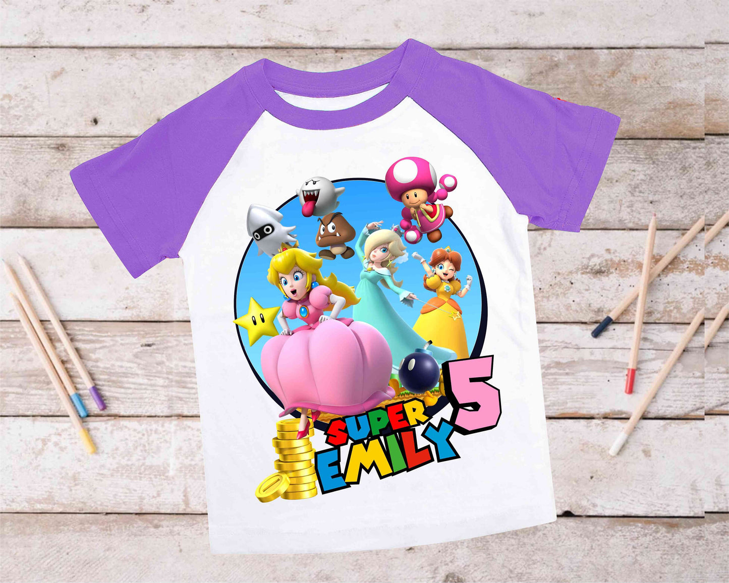 Mario Birthday Custom T Shirt, Personalized Family shirt, All colors, All Sizes, Short, 3/4 & Long Raglan Sleeves