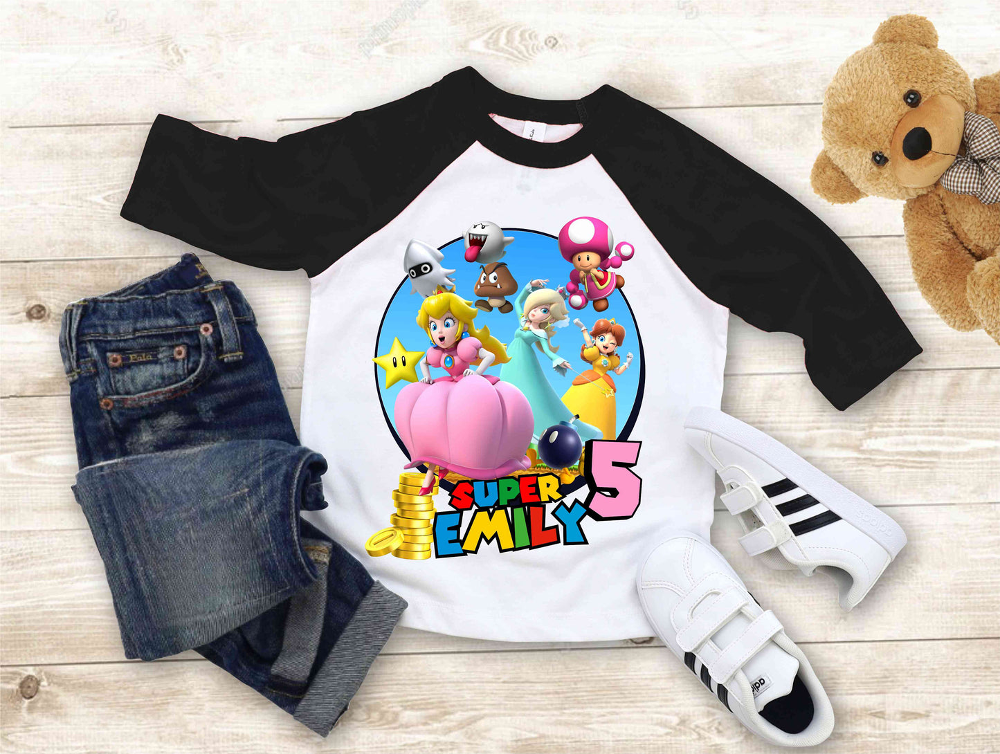 Mario Birthday Custom T Shirt, Personalized Family shirt, All colors, All Sizes, Short, 3/4 & Long Raglan Sleeves