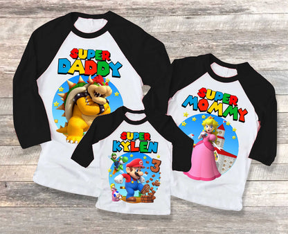 Mario Family Birthday Shirt Personalized Family shirt  All colors  All Sizes T shirt Raglan Sleeves