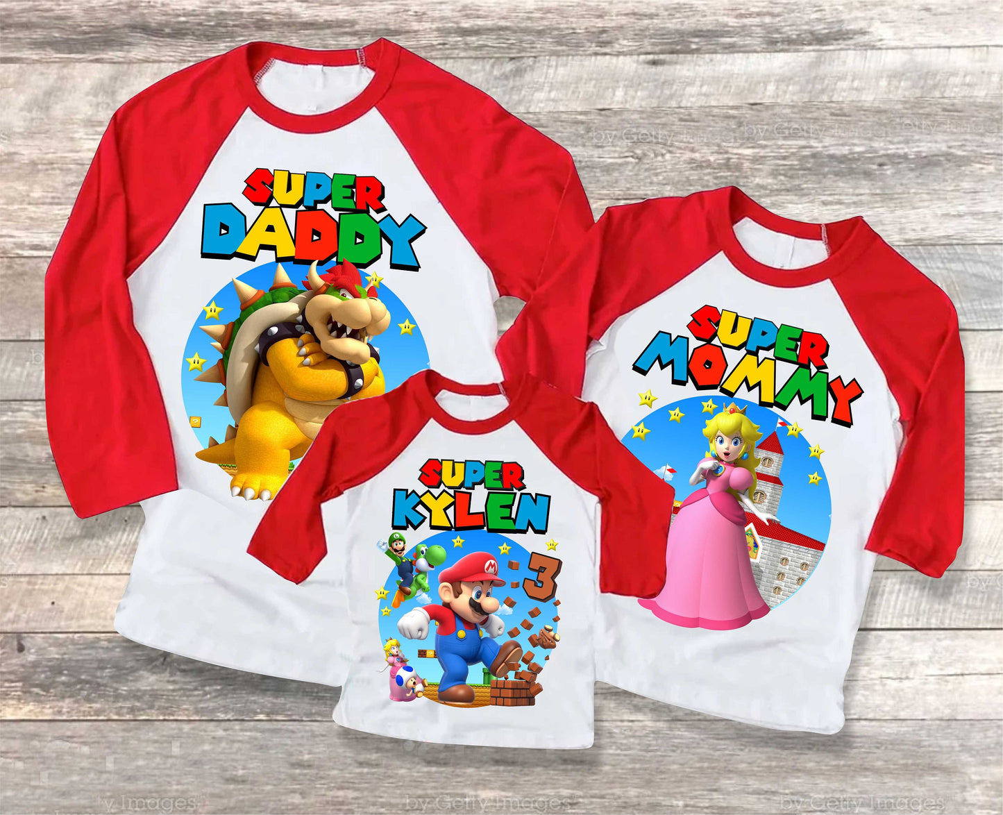 Mario Family Birthday Shirt Personalized Family shirt  All colors  All Sizes T shirt Raglan Sleeves