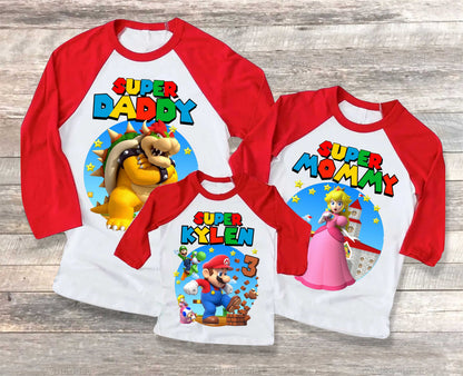 Mario Family Birthday Shirt Personalized Family shirt  All colors  All Sizes T shirt Raglan Sleeves