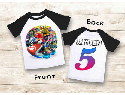 Mario Birthday Custom T Shirt, Personalized Family shirt, All colors, All Sizes, Short, 3/4 & Long Raglan Sleeves