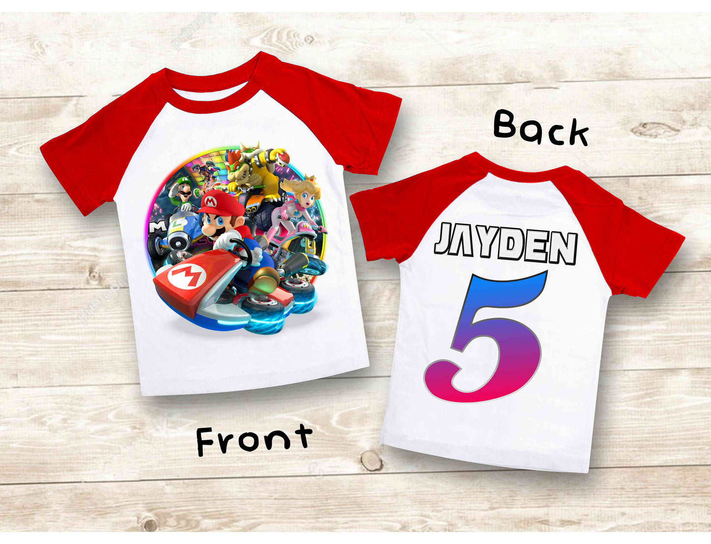Mario Birthday Custom T Shirt, Personalized Family shirt, All colors, All Sizes, Short, 3/4 & Long Raglan Sleeves