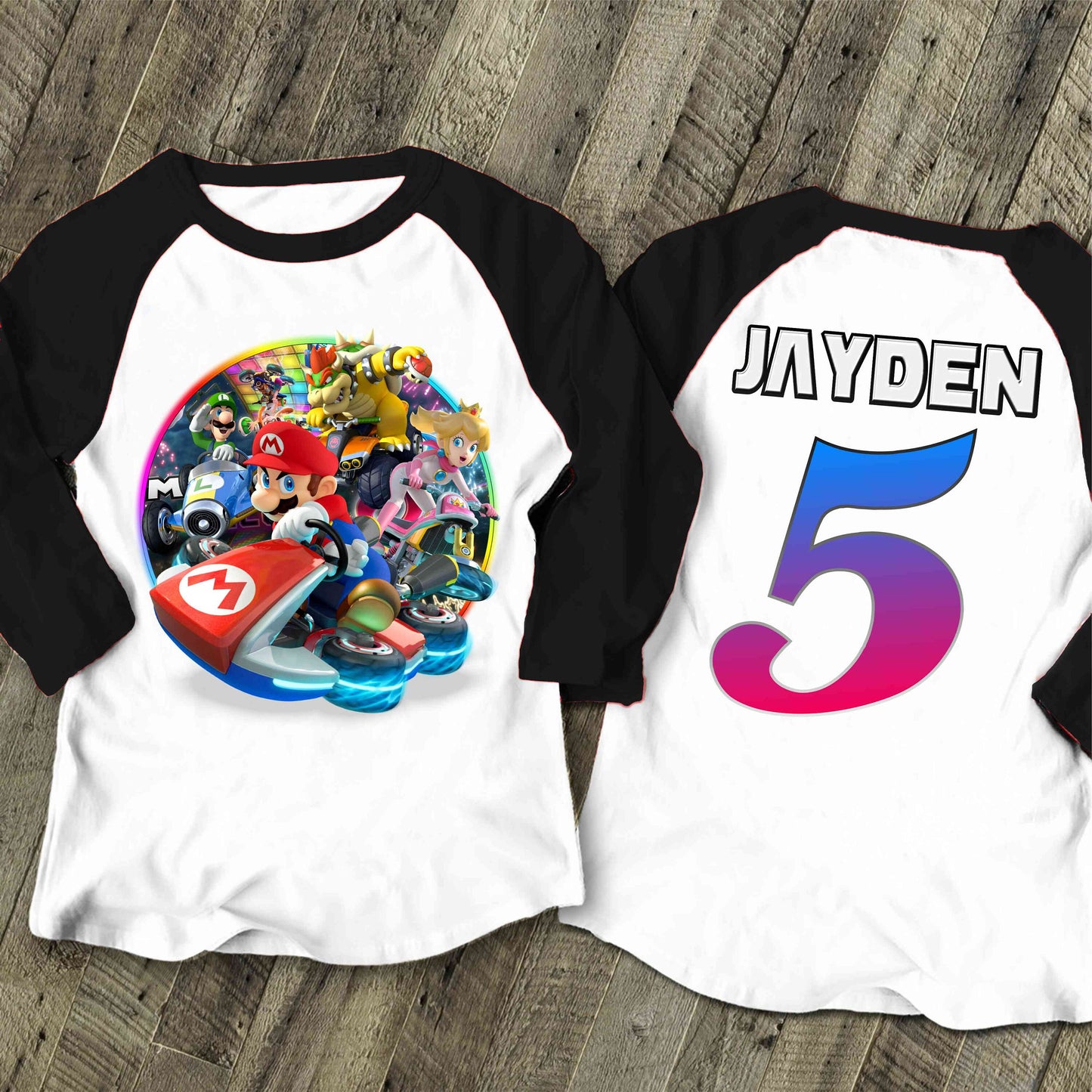 Mario Birthday Custom T Shirt, Personalized Family shirt, All colors, All Sizes, Short, 3/4 & Long Raglan Sleeves
