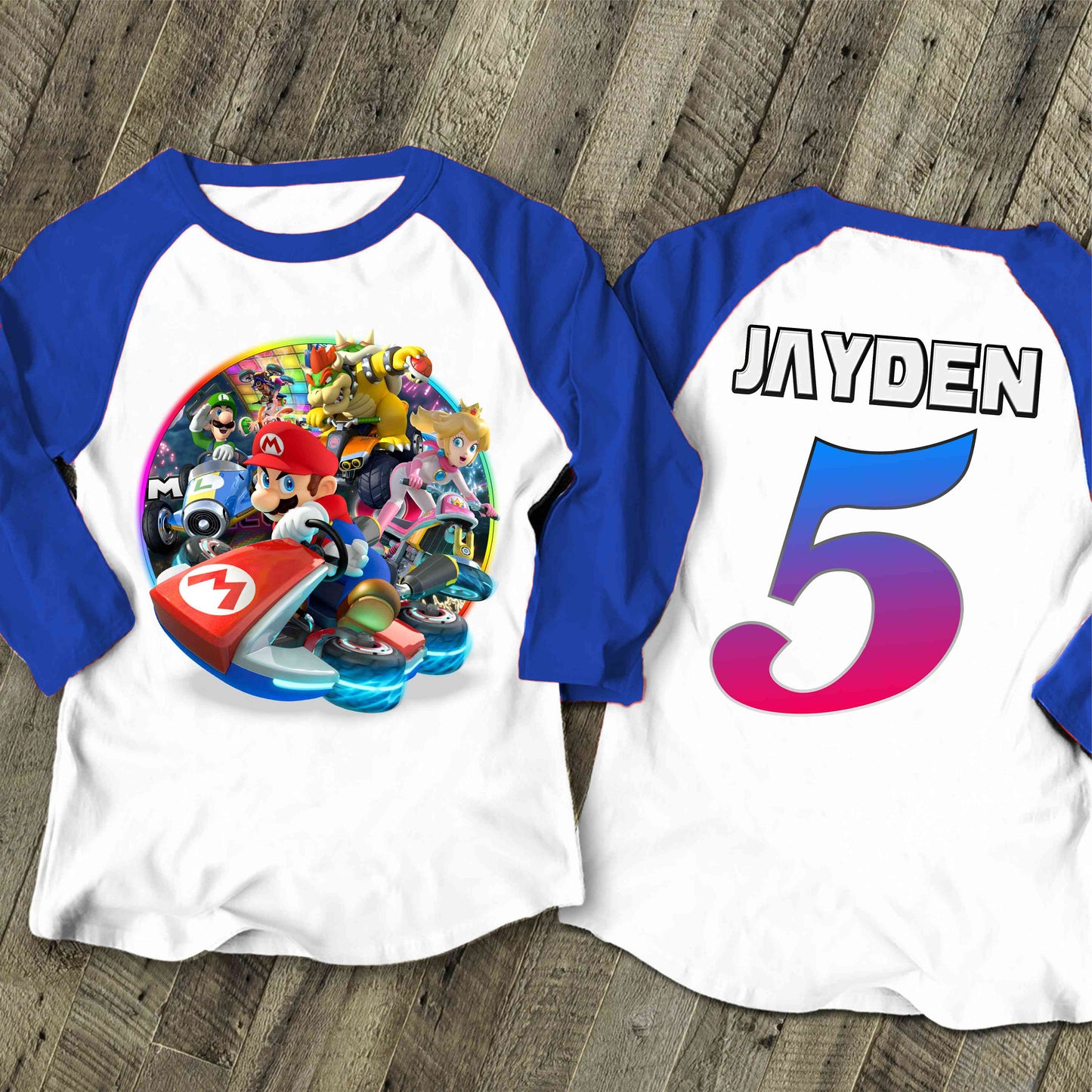 Mario Birthday Custom T Shirt, Personalized Family shirt, All colors, All Sizes, Short, 3/4 & Long Raglan Sleeves