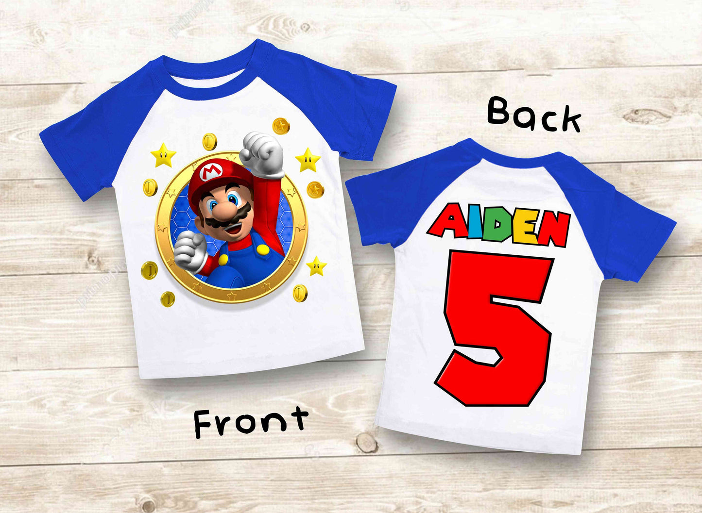 Mario Birthday Custom T Shirt, Personalized Family shirt, All colors, All Sizes, Short, 3/4 & Long Raglan Sleeves