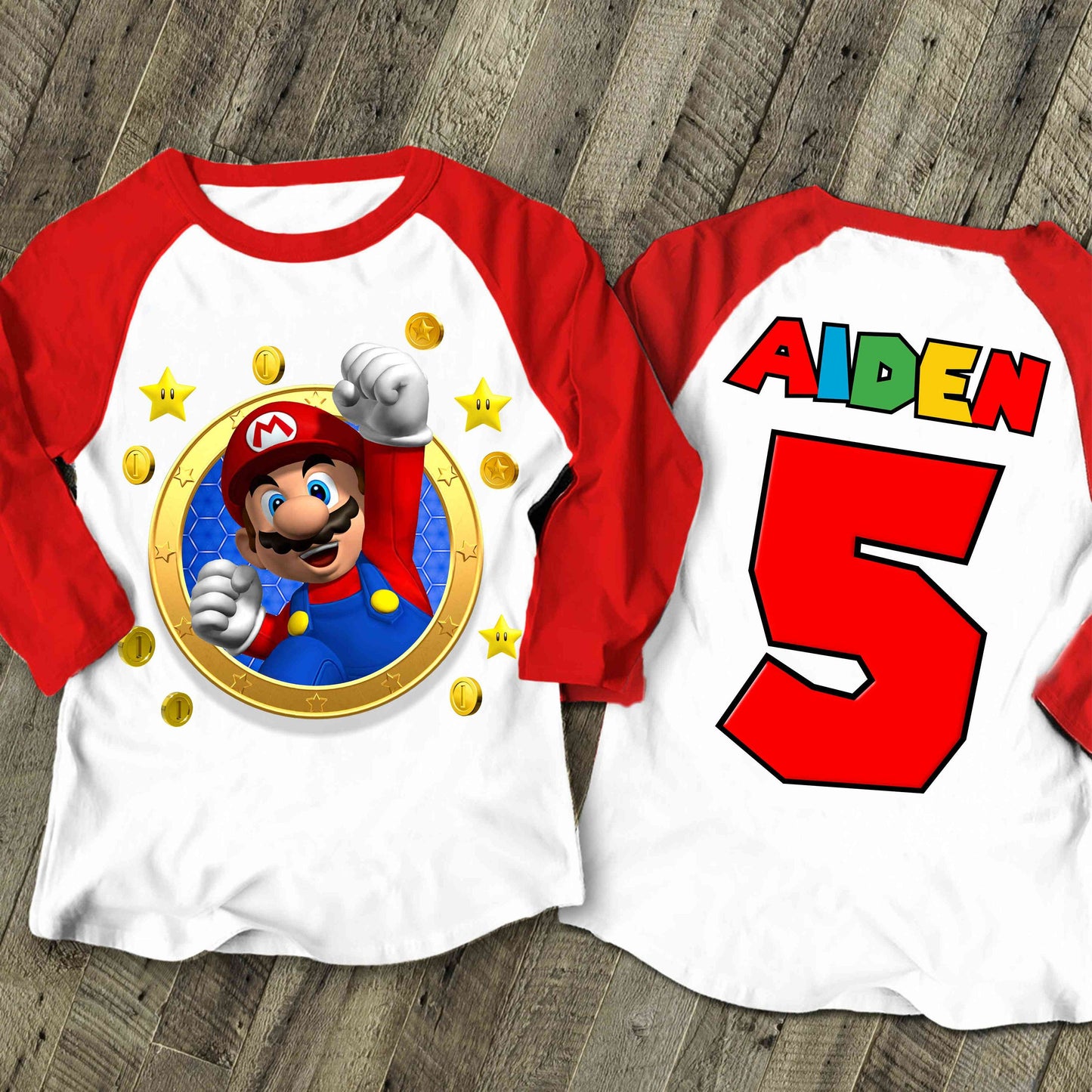 Mario Birthday Custom T Shirt, Personalized Family shirt, All colors, All Sizes, Short, 3/4 & Long Raglan Sleeves