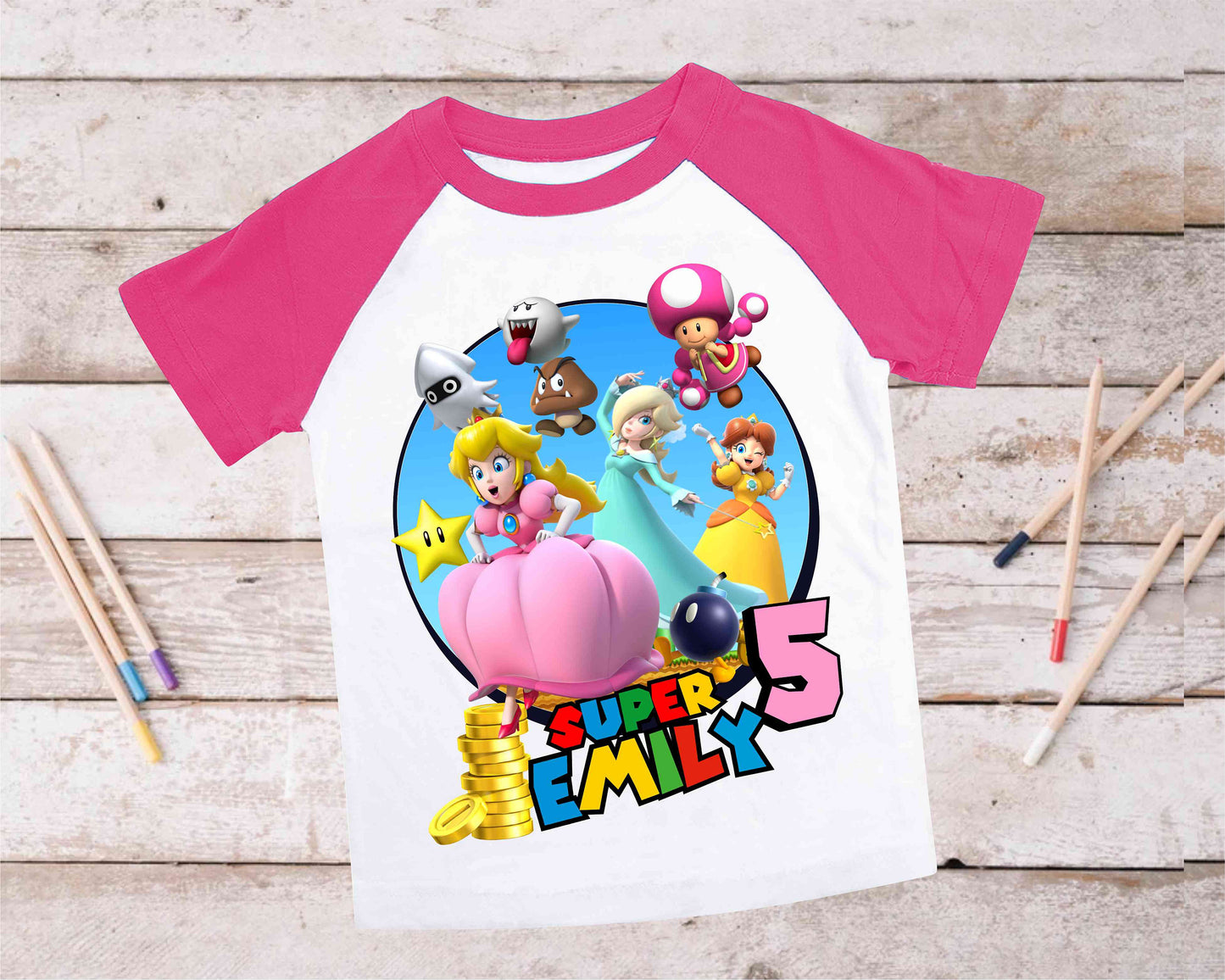 Mario Birthday Custom T Shirt, Personalized Family shirt, All colors, All Sizes, Short, 3/4 & Long Raglan Sleeves