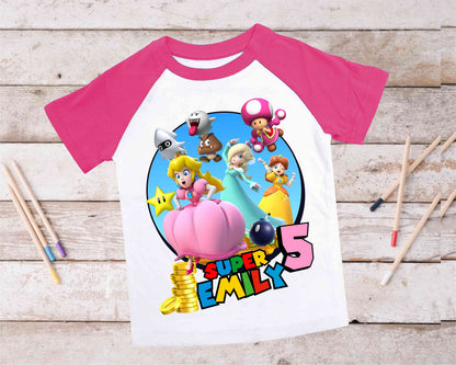 Mario Birthday Custom T Shirt, Personalized Family shirt, All colors, All Sizes, Short, 3/4 & Long Raglan Sleeves