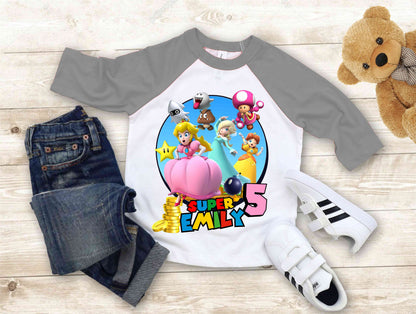 Mario Birthday Custom T Shirt, Personalized Family shirt, All colors, All Sizes, Short, 3/4 & Long Raglan Sleeves