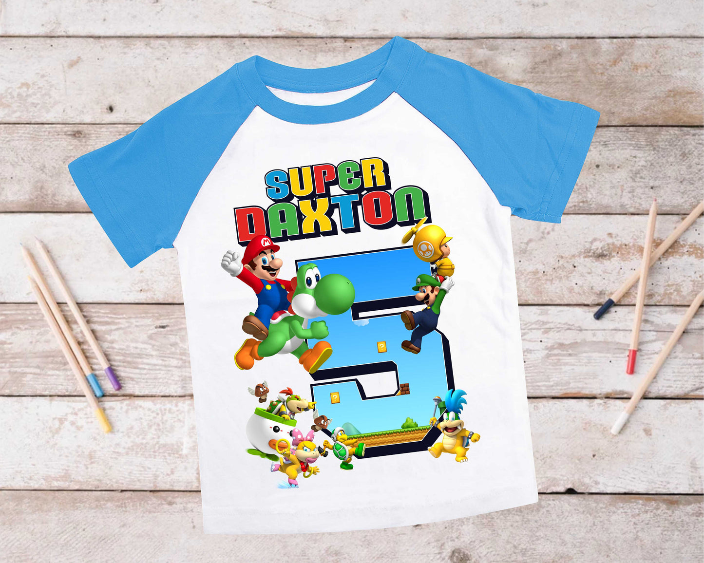 Mario Birthday Custom T Shirt, Personalized Family shirt, All colors, All Sizes, Short, 3/4 & Long Raglan Sleeves