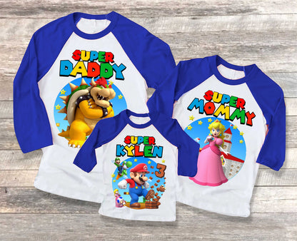 Mario Family Birthday Shirt Personalized Family shirt  All colors  All Sizes T shirt Raglan Sleeves