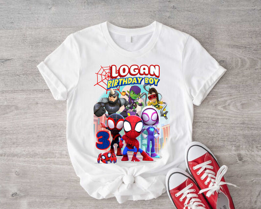 Spiderman Inspired Birthday T Shirt, Spidey and his friends theme Party, Personalized shirt kids, Gift Birthday Shirt, family tees CustomD4