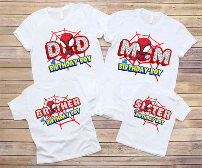 Spiderman Inspired Birthday T Shirt, Spidey and his friends theme Party, Personalized shirt kids, Gift Birthday Shirt, family tees Custom D9