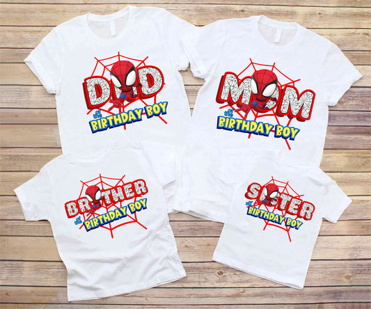 Spiderman Inspired Birthday T Shirt, Spidey and his friends theme Party, Personalized shirt kids, Gift Birthday Shirt, family tees Custom D9