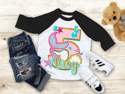 Mermaid Birthday T Shirt, Mermaid  theme Party, Mermaid Personalized shirt for Girl, Gift Birthday Shirt, family tees Custom