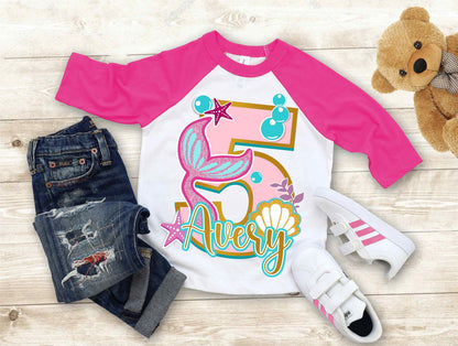 Mermaid Birthday T Shirt, Mermaid  theme Party, Mermaid Personalized shirt for Girl, Gift Birthday Shirt, family tees Custom