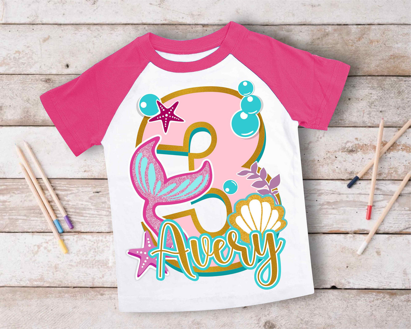 Mermaid Three Birthday T Shirt, Mermaid  theme Party, Mermaid Personalized shirt for kids, Gift Birthday Shirt, family tees Custom