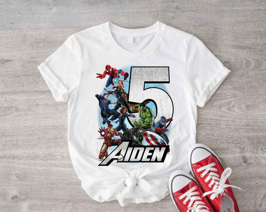 Superhero Birthday T Shirt, Superhero theme Party, Iron Man, Hulk Personalized shirt Kids, Gift Birthday Shirt, family tees Custom