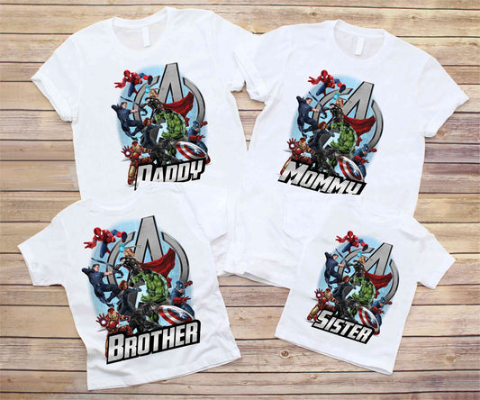 Superhero Family Birthday Shirt, Superhero Family Party shirt, Iron Man, Custom Family shirt , Gift Birthday Shirt, family tees Custom