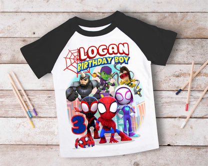 Spiderman Inspired Birthday T Shirt, Spidey & His friends theme Party, Gift Birthday Shirt, family tees Custom
