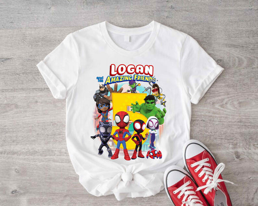 Spiderman Inspired Birthday T Shirt, Spidey and his friends theme Party, Personalized shirt kids, Gift Birthday Shirt, family tees Custom D8
