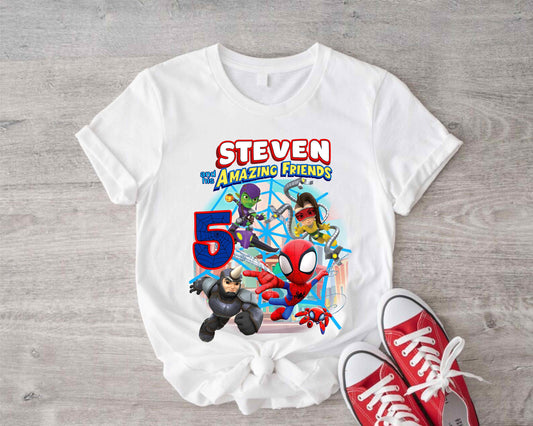 Spiderman Inspired Birthday T Shirt, Spidey and his friends theme Party, Personalized shirt kids, Gift Birthday Shirt, family tees Custom D7