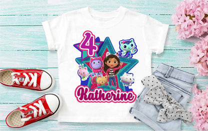 Dollhouse Birthday T Shirt, Gabby Theme Party Shirt, Personalized shirt kids, Family tees Custom