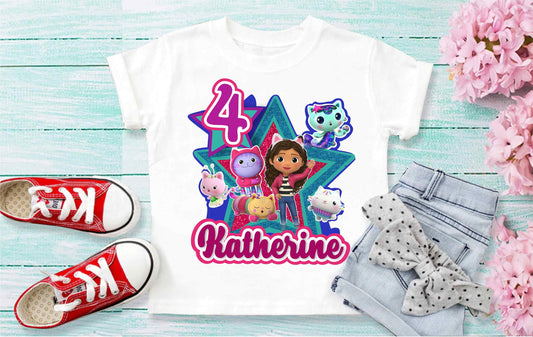 Dollhouse Birthday T Shirt, Gabby Theme Party Shirt, Personalized shirt kids, Family tees Custom
