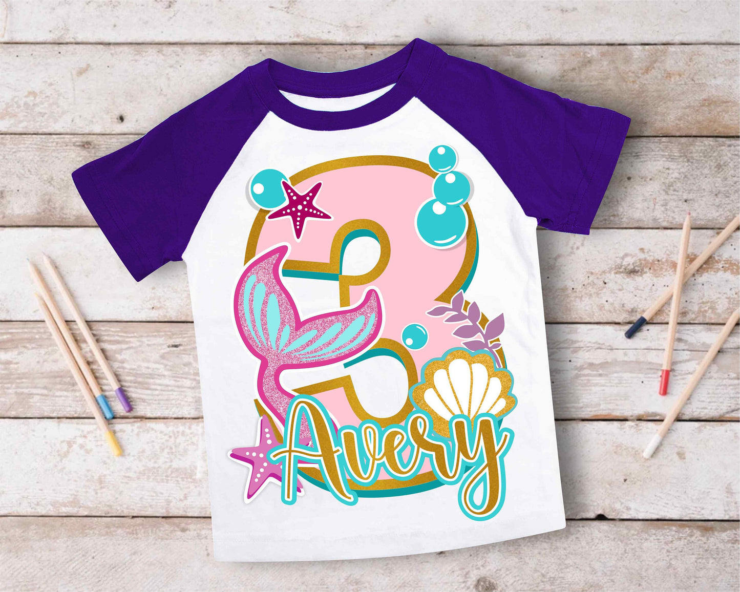 Mermaid Three Birthday T Shirt, Mermaid  theme Party, Mermaid Personalized shirt for kids, Gift Birthday Shirt, family tees Custom