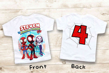 Spiderman Inspired Birthday T Shirt, Miles Morales & Spidey  theme Party, Personalized shirt, Gift Birthday Shirt, family tees Custom D6