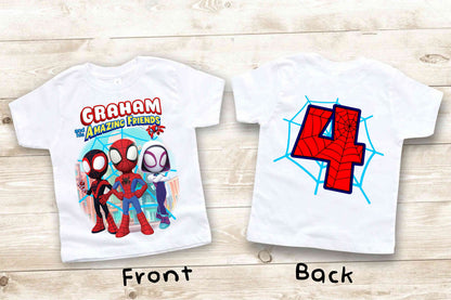 Spiderman Inspired Birthday T Shirt, Spider & His friends theme Party, Spidey Personalized shirt, Gift Birthday Shirt, family tees Custom D2