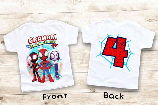 Spiderman Inspired Birthday T Shirt, Spider & His friends theme Party, Spidey Personalized shirt, Gift Birthday Shirt, family tees Custom D2