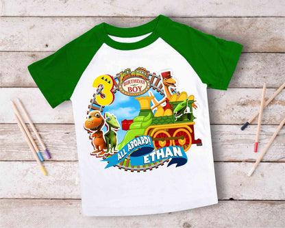 Dinosaur Inspired Birthday T Shirt, Train theme Party, Dinosaur Personalized shirt, Gift Birthday Shirt, family tees Custom