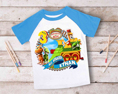 Dinosaur Inspired Birthday T Shirt, Train theme Party, Dinosaur Personalized shirt, Gift Birthday Shirt, family tees Custom