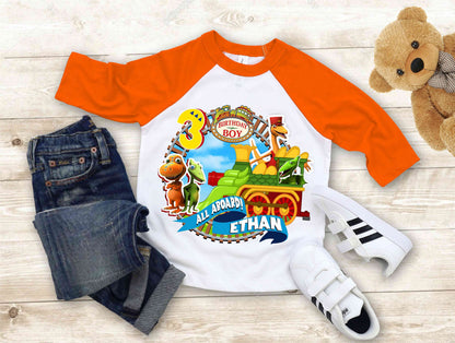 Dinosaur Inspired Birthday T Shirt, Train theme Party, Dinosaur Personalized shirt, Gift Birthday Shirt, family tees Custom