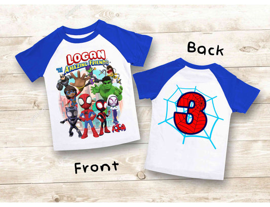 Spiderman Inspired Birthday T Shirt, Spidey & His friends theme Party, Gift Birthday Shirt, family tees Custom