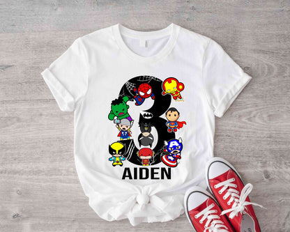 Superhero Birthday T Shirt, Superhero theme Party, Iron Man, Hulk Personalized shirt Kids, Gift Birthday Shirt, family tees Custom