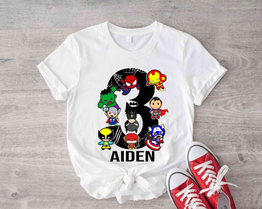Superhero Birthday T Shirt, Superhero theme Party, Iron Man, Hulk Personalized shirt Kids, Gift Birthday Shirt, family tees Custom